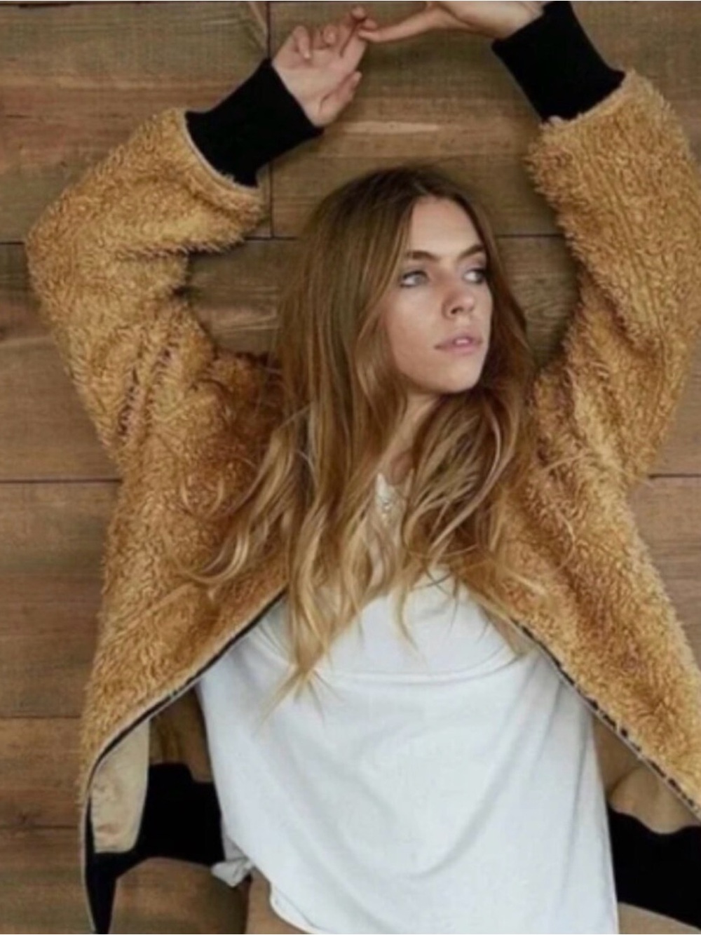 TRIBE KELLEY Relaxed Reversible “BOMBHAIR”  Jacket in Camel/Suede - Picture 2 of 4